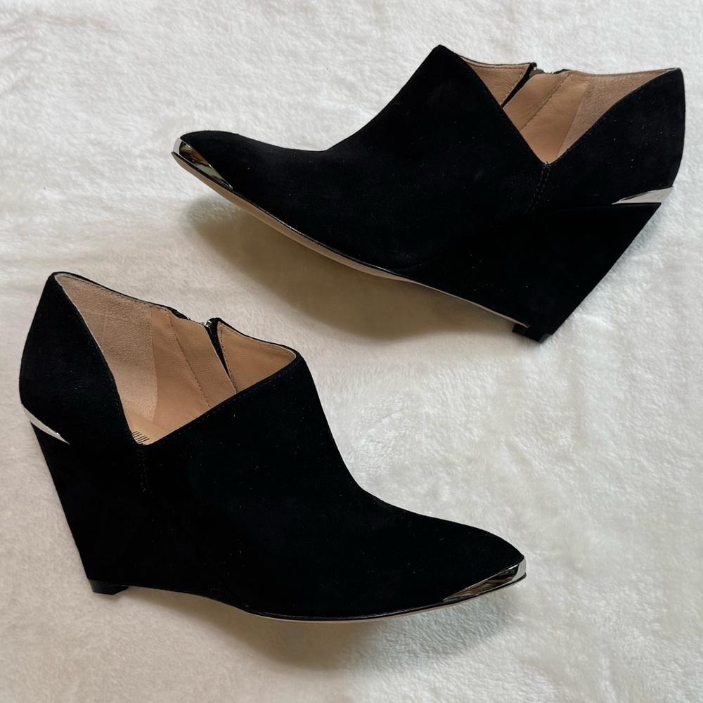 Belle by Sigerson Morrison.  Size 8 Black With Silver Accents. Wedge Shoeboot